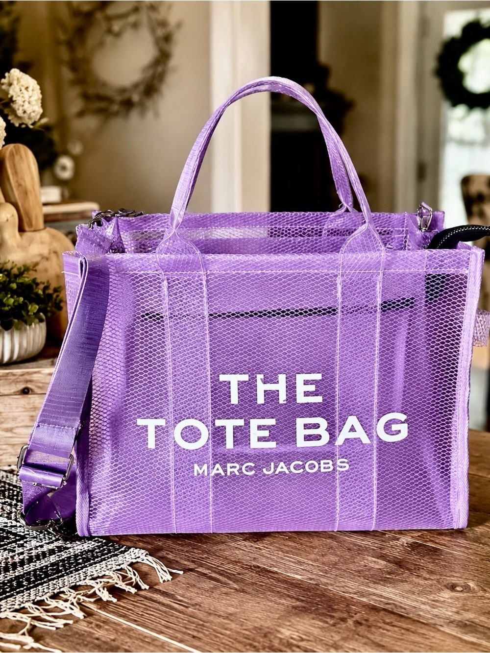 Marc Jacobs Purple Mesh Tote Bag Large Lavender Crossbody Stadium Style Bag